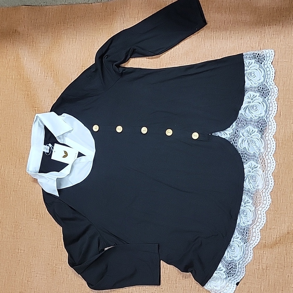 NWT Flycurvy Black & White Lace top